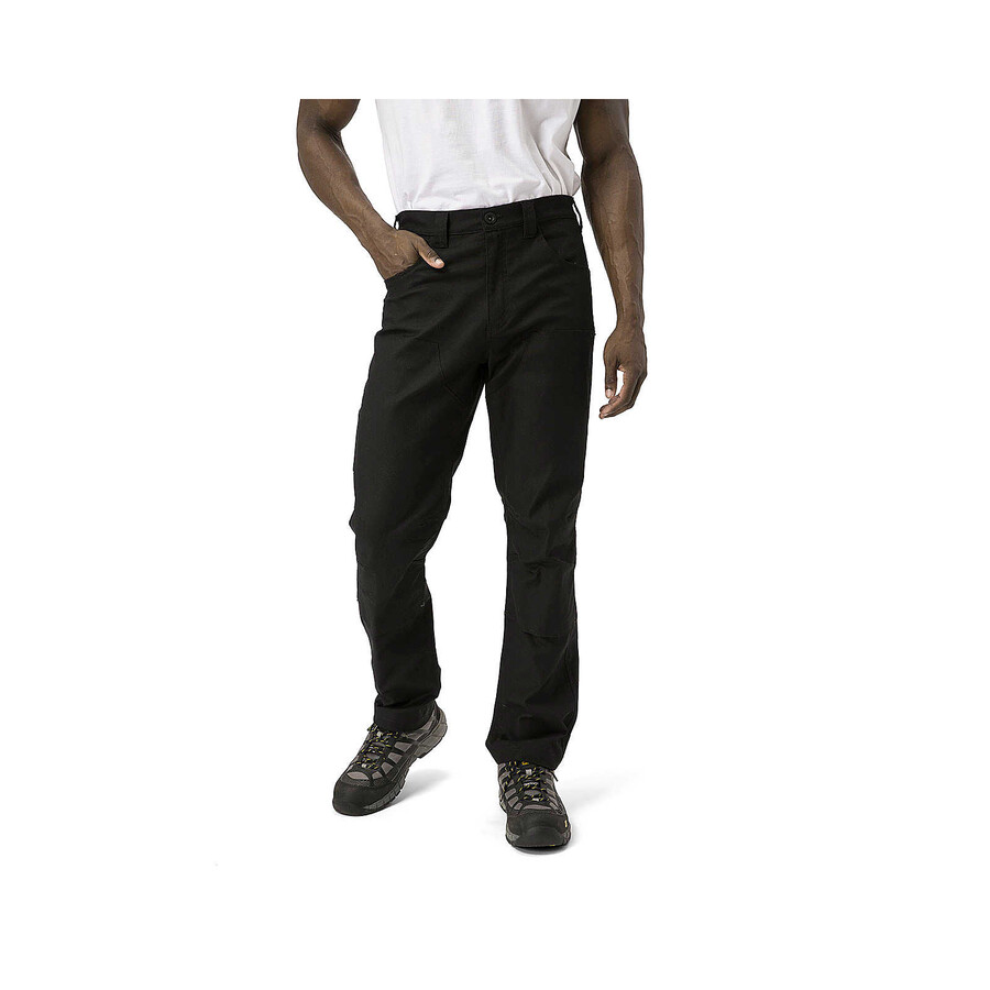 calça utilitária masculina de corte reto com tecido stretch na parte frontal dupla.