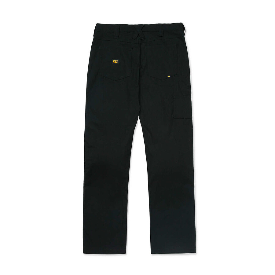 calça utilitária masculina de corte reto com tecido stretch na parte frontal dupla.
