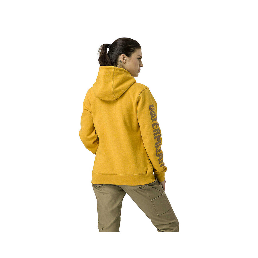 moletom feminino com capuz e estampa de marca registrada